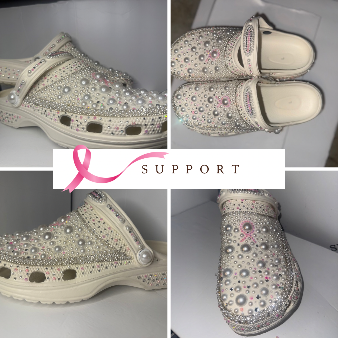 Breast Cancer Awareness Rhinestone Clogs | Large Size 9–10 Shoes