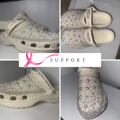 Breast Cancer Awareness Rhinestone Clogs | Large Size 9–10 Shoes