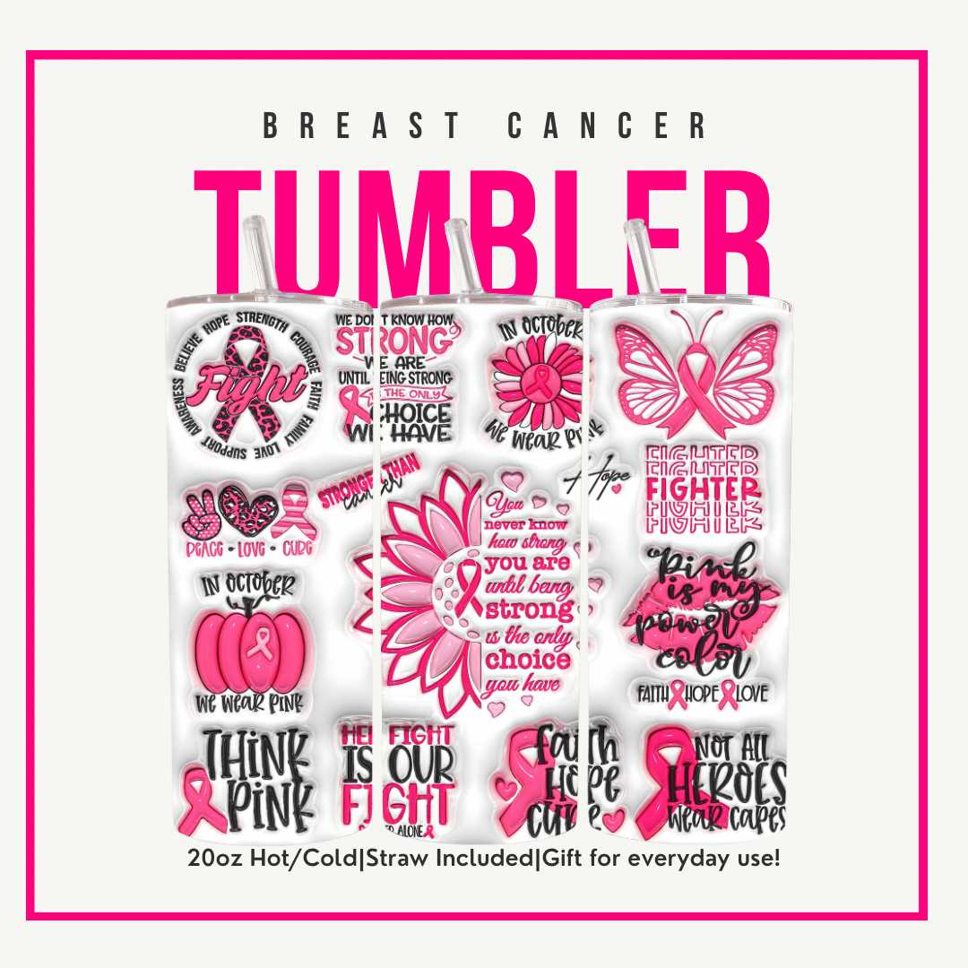 20 oz Breast Cancer Awareness Tumbler – Pink Ribbon Support Cup | Inspirational Gift for Survivors, Fighters & Supporters
