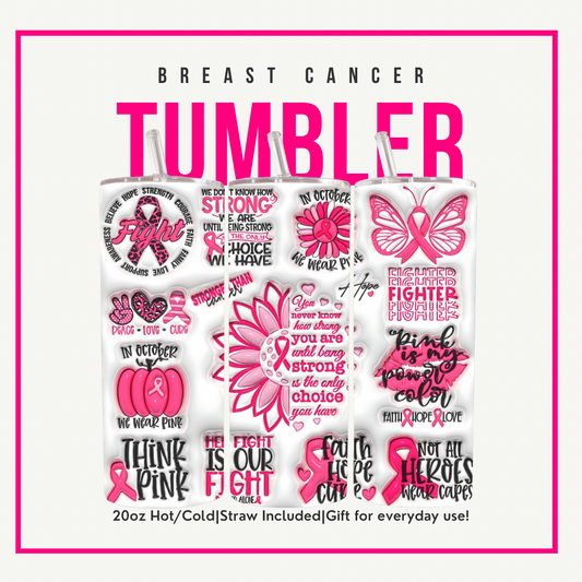 20 oz Breast Cancer Awareness Tumbler – Pink Ribbon Support Cup | Inspirational Gift for Survivors, Fighters & Supporters