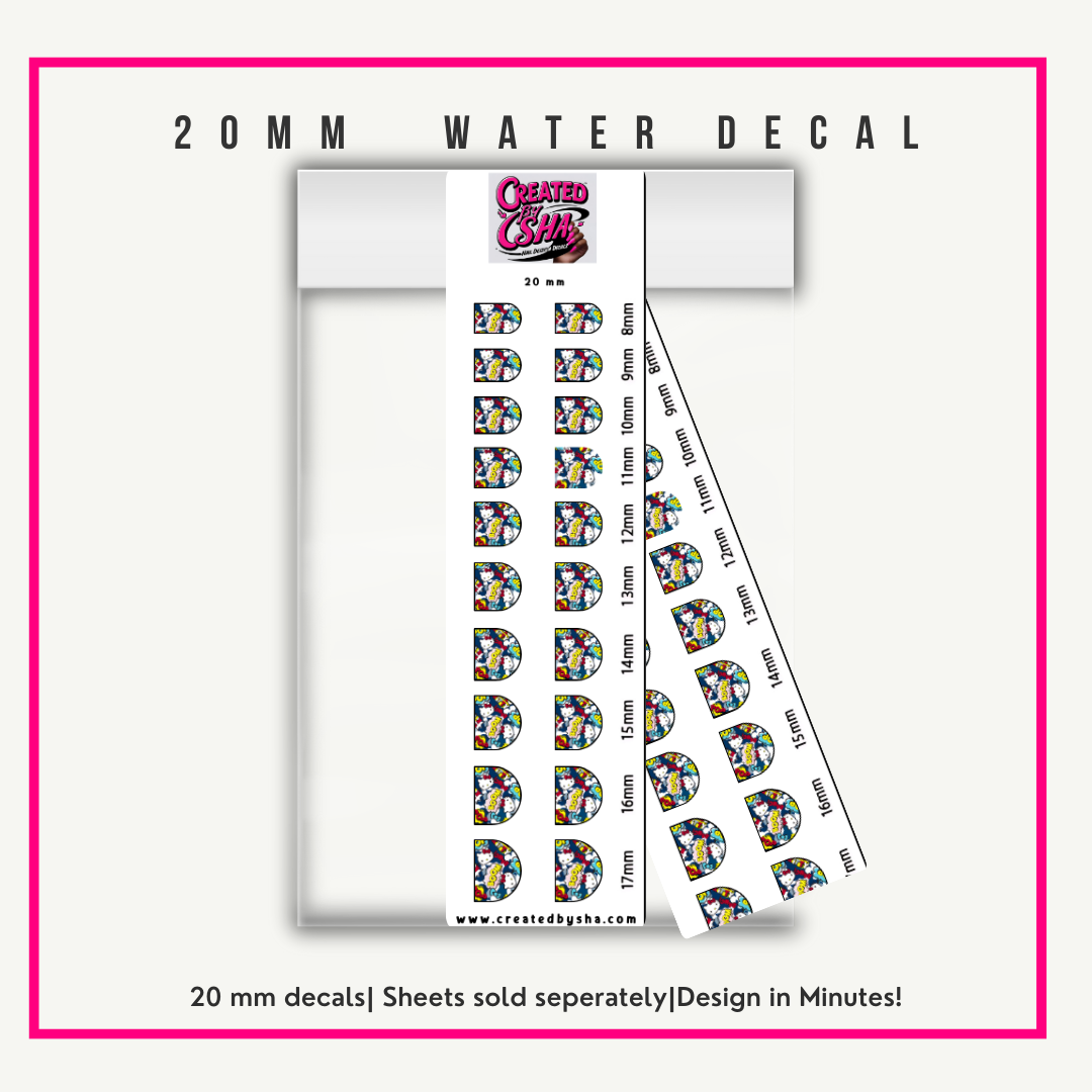 20 mm Water Slide Nail Decals – Easy Apply Nail Art Stickers, Instant Nail Design